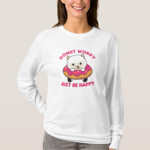 Cute Alpaca Funny Animals In Doughnut Pink T-Shirt