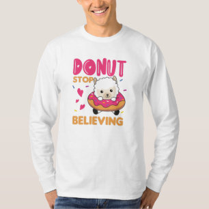 Cute Alpaca Funny Animals In Doughnut Pink T-Shirt