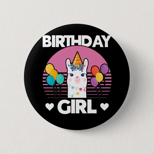 Cute Alpaca Girl Llama Birthday Party 6 Cm Round Badge (Front)