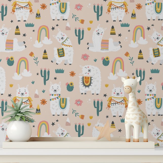 Cute Alpaca Girl Modern Kids Pattern Wallpaper (Creator Uploaded)