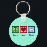 Cute Alpaca Key Ring<br><div class="desc">Peace Love Alpacas. An adorable farm animal gift with a peace sign,  heart,  and a cute alpaca on a pretty teal background.</div>