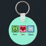 Cute Alpaca Key Ring<br><div class="desc">Peace Love Alpacas. An adorable farm animal gift with a peace sign,  heart,  and a cute alpaca on a pretty teal background.</div>