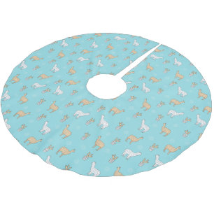 Cute Alpaca Llama Cactus Pattern Brushed Polyester Tree Skirt