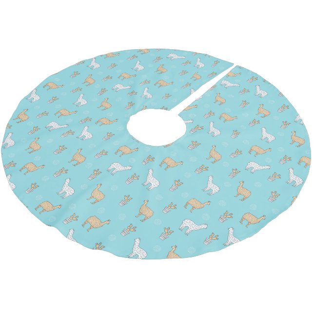 Cute Alpaca Llama Cactus Pattern Brushed Polyester Tree Skirt (Angled)