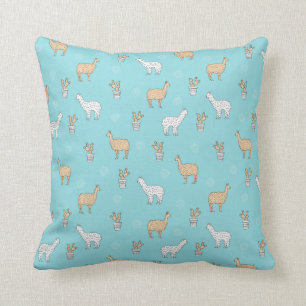 Cute Alpaca Llama Cactus Pattern Cushion