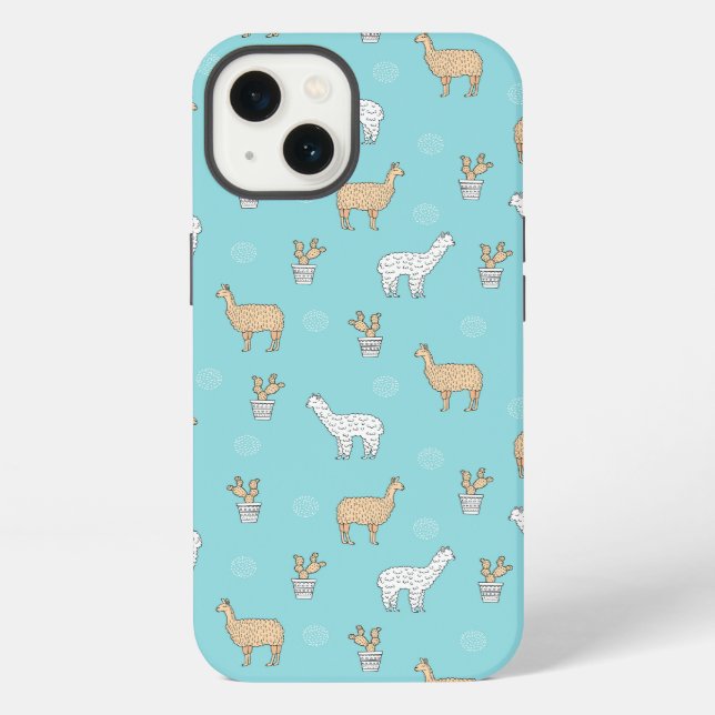 Cute Alpaca Llama Cactus Pattern iPhone Case (Back)