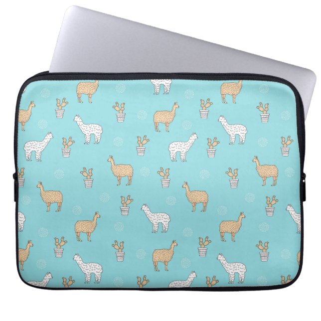 Cute Alpaca Llama Cactus Pattern Laptop Sleeve (Front)