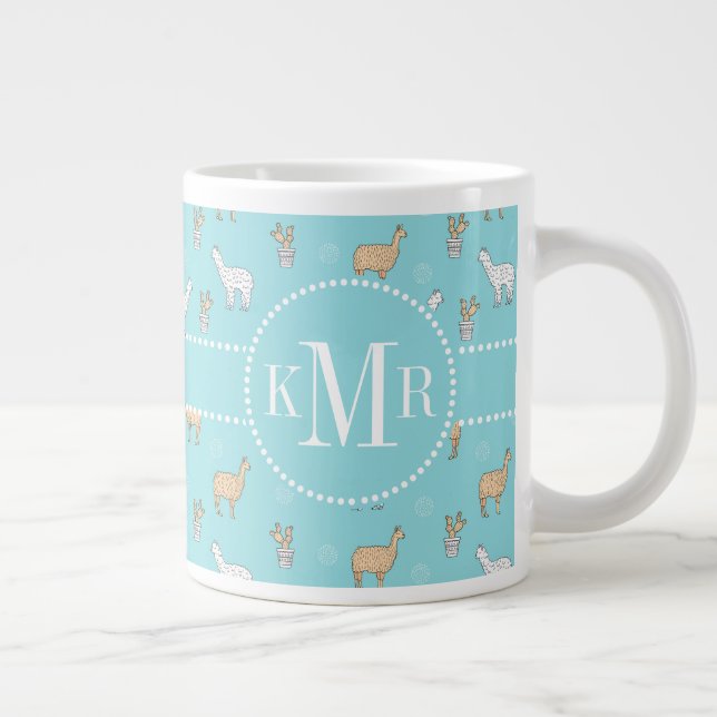 Cute Alpaca Llama Cactus Pattern Large Coffee Mug (Right)