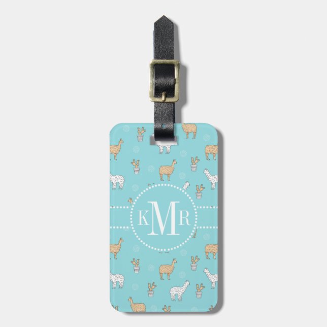 Cute Alpaca Llama Cactus Pattern Luggage Tag (Front Vertical)