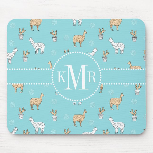 Cute Alpaca Llama Cactus Pattern Mouse Pad (Front)