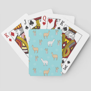 Cute Alpaca Llama Cactus Pattern Playing Cards