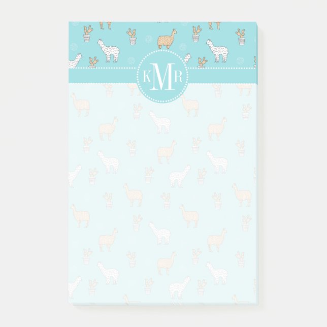 Cute Alpaca Llama Cactus Pattern Post-it Notes (Front)