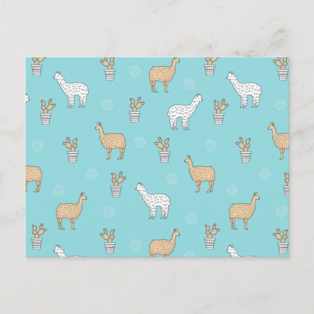 Cute Alpaca Llama Cactus Pattern Postcard (Front)