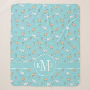 Cute Alpaca Llama Cactus Pattern Sherpa Blanket