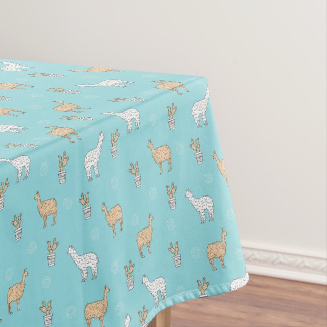 Cute Alpaca Llama Cactus Pattern Tablecloth (In Situ)