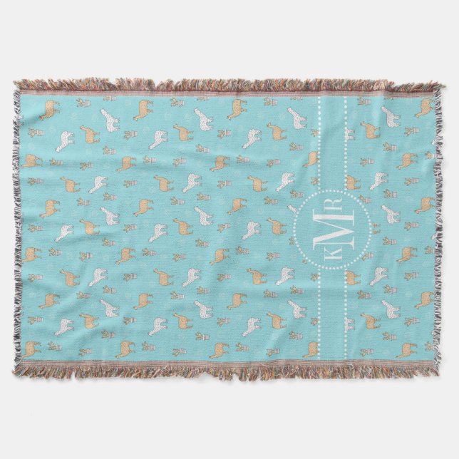 Cute Alpaca Llama Cactus Pattern Throw Blanket (Front)