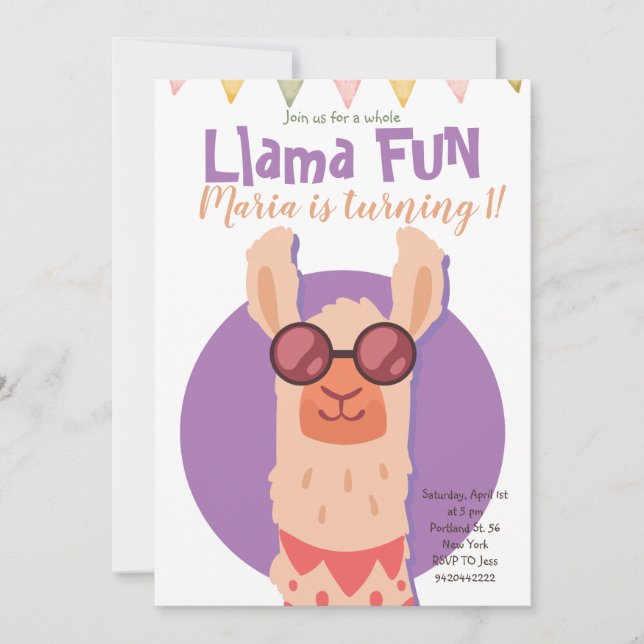 Cute Alpaca Llama Fun Kids Birthday Invitation (Front)
