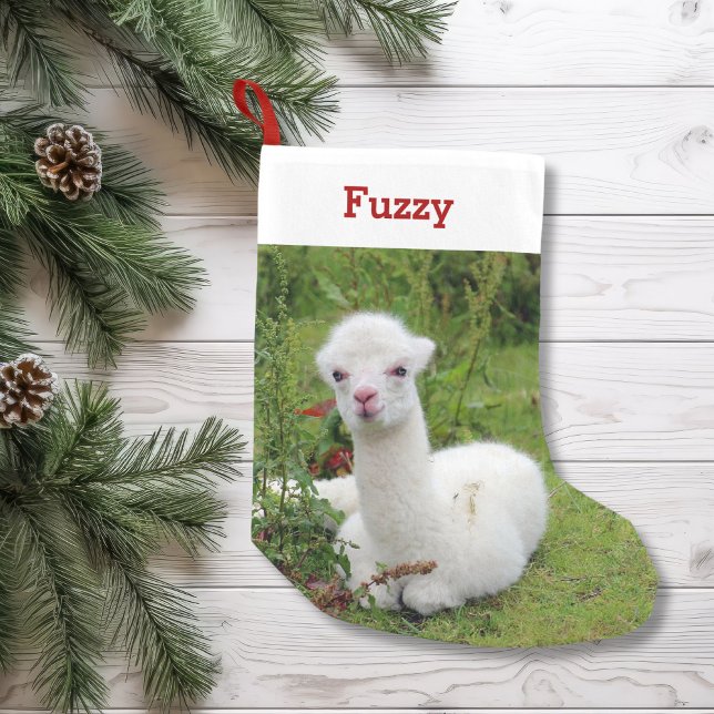 Cute Alpaca Lover Pet Photo and Name Personalised Small Christmas Stocking (Creator Uploaded)