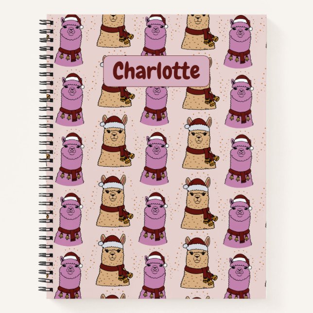 Cute alpaca seamless pattern personalised name notebook (Front)