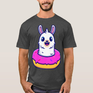 Cute Alpaca With Doughnut Cartoon T-Shirt