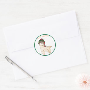 Cute alpaca with festive hat classic round sticker