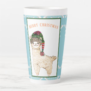 Cute alpaca with festive hat latte mug