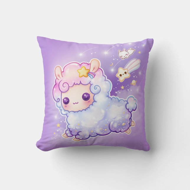 Cute alpaca with kawaii shooting star cushion (Front)
