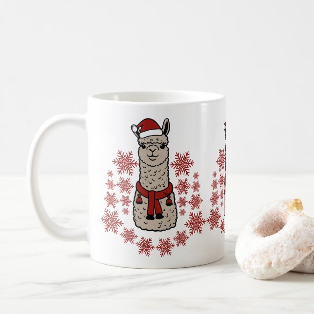 Cute Alpaca With Red Snowflakes Coffee Mug (With Donut)