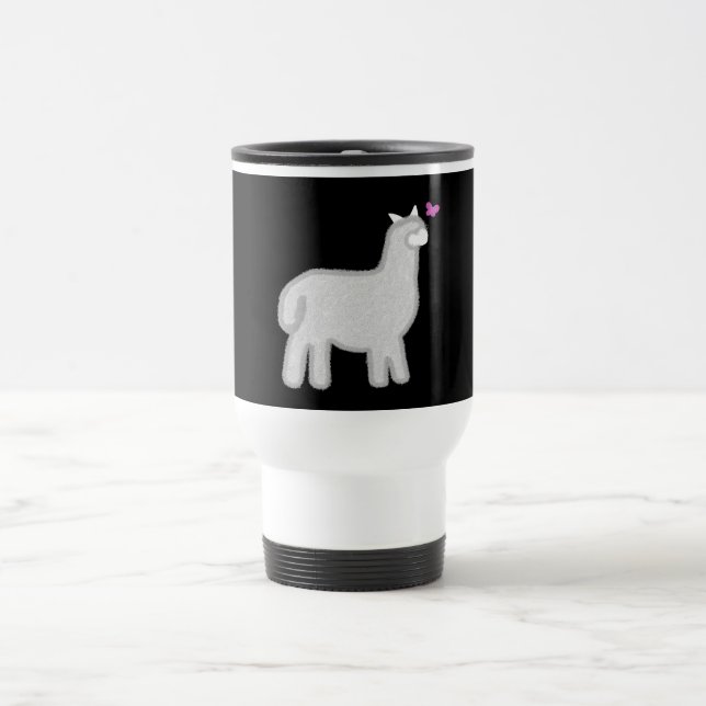 Cute Alpaca with sparkly pink butterfly Travel Mug (Center)