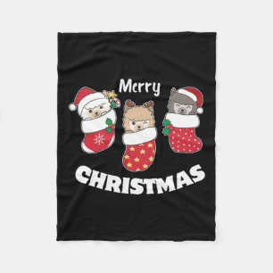 Cute Alpacas In Christmas Stockings For Christmas Fleece Blanket