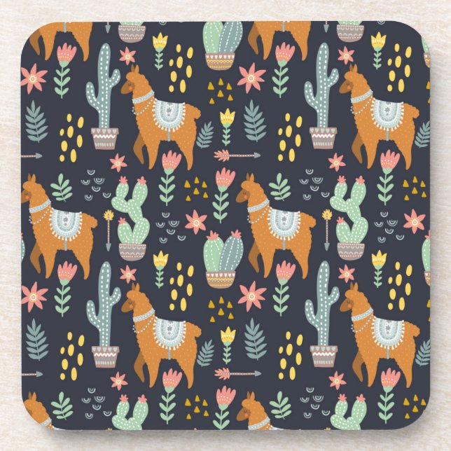 Cute Alpacas Pattern Coaster (Front)