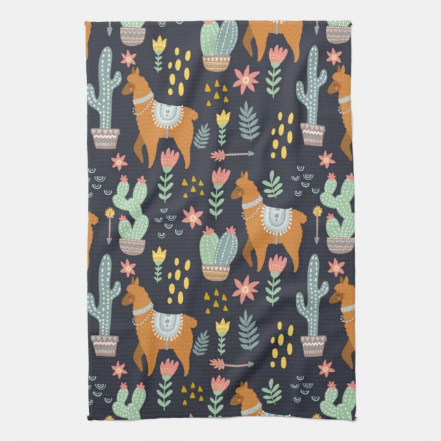 Cute Alpacas Pattern Tea Towel (Vertical)