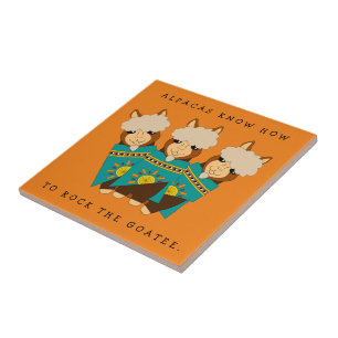 Cute Alpacas Rocking Goatees & Teal Serapes Ceramic Tile