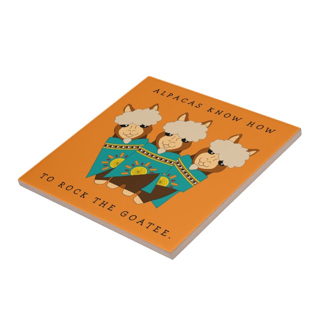 Cute Alpacas Rocking Goatees & Teal Serapes Ceramic Tile (Side)