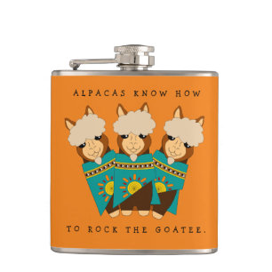 Cute Alpacas Rocking Goatees & Teal Serapes Hip Flask