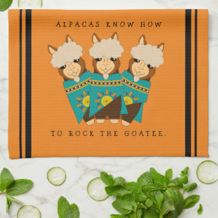 Cute Alpacas Rocking Goatees & Teal Serapes Tea Towel