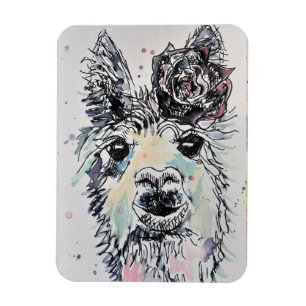 Cute Alpacca llama Animal Watercolour Art Magnet
