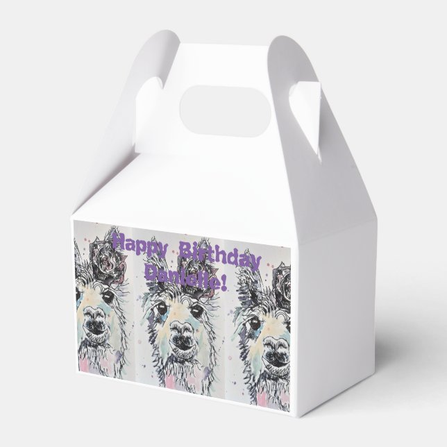 Cute Alpacca Llama Girls Birthday Cake Favour Box (Front Side)