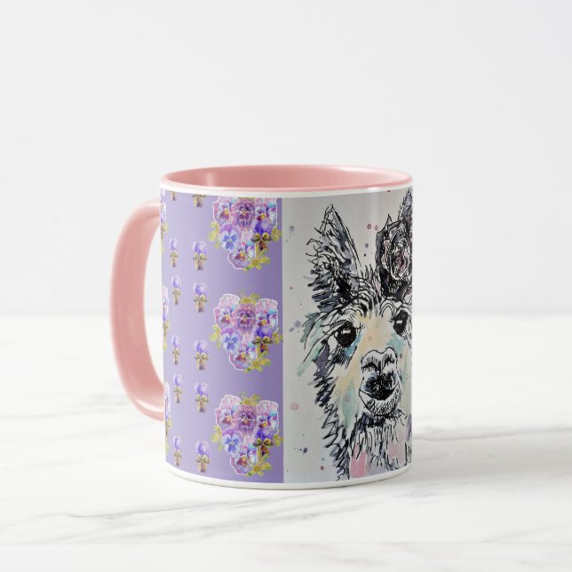 Cute Alpacca Llama purple Watercolor Painting Mug (Front Left)