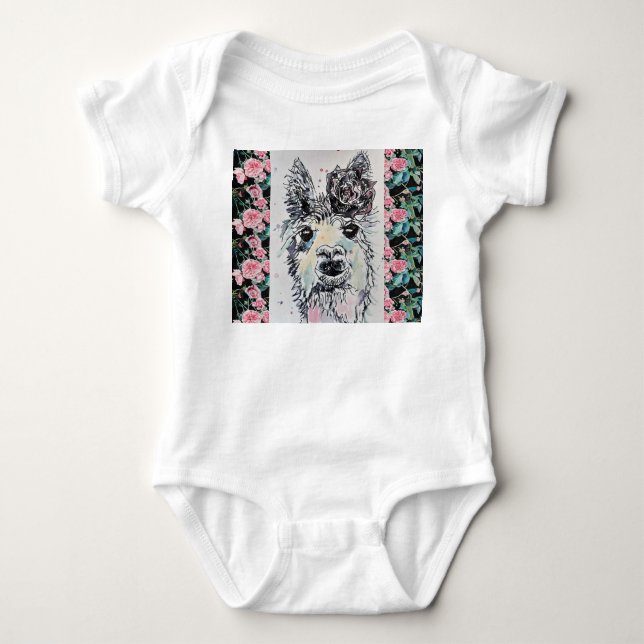 Cute Alpacca Llama Watercolor Baby Suit Bodysuit (Front)