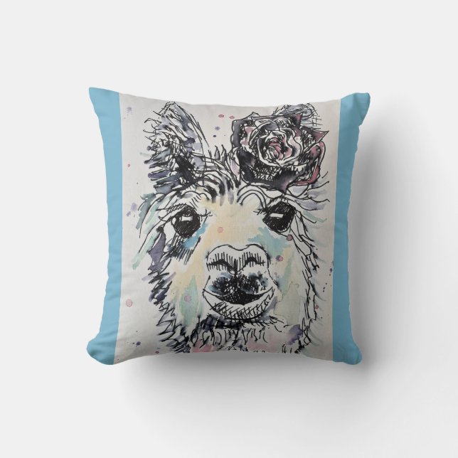 Cute Alpacca Lllama Watercolour Art Cushion (Front)