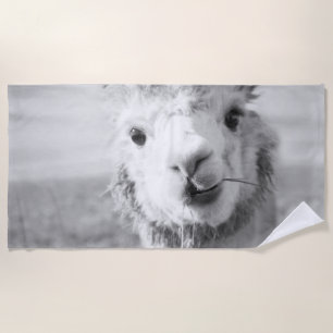 Cute Alpaka bw 1 #animal #nature  Beach Towel