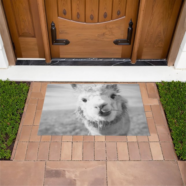 Cute Alpaka bw 1 #animal #nature  Doormat (Outdoor)