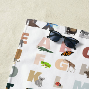 Cute Alphabet ABC Animals Beach Towel