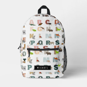 Cute Alphabet ABC Animals Custom Name School Printed Backpack