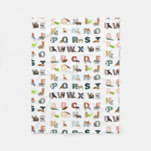 Cute Alphabet ABC Animals Fleece Blanket
