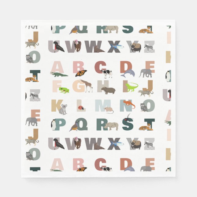 Cute Alphabet ABC Animals Napkin (Front)