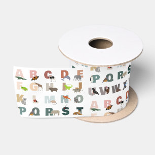 Cute Alphabet ABC Animals Satin Ribbon