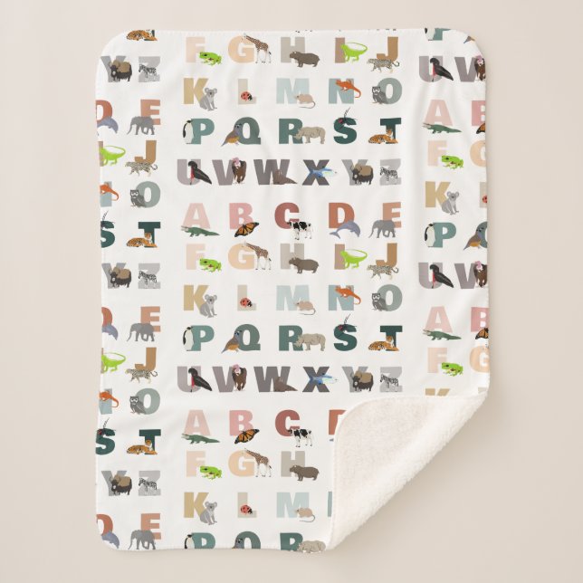 Cute Alphabet ABC Animals Sherpa Blanket (Front)
