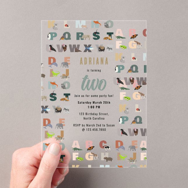 Cute Alphabet ABC Animals Toddler Birthday  Acrylic Invitations (Insitu (Handheld))